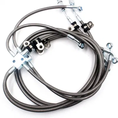 Todos los modelos Color Cover Coated Custom Length Performance Banjo hembra adaptador macho de 3way 4 vías D. O. T manguera de freno trenzado de acero inoxidable tubos traseros delanteros Kits