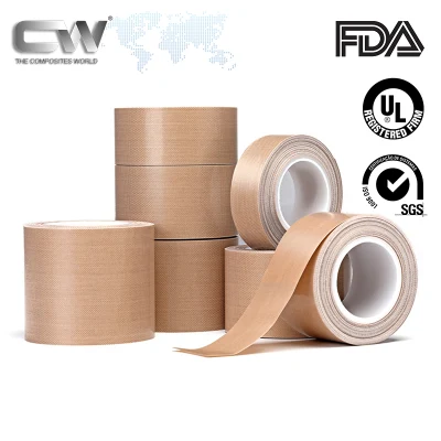 China Fabricante - cinta adhesiva de fibra de vidrio recubierta de PTFE resistente al calor personalizada 25mm Anchura*10m longitud