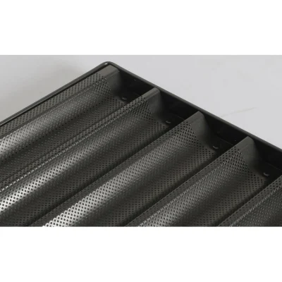 Comercial 40*60cm 5 hileras aluminio perforado PTFE antiadherente Baguette recubierta Bandeja para hornear pan francés con bandeja de 5 ranuras Baguette Cerca de Farme