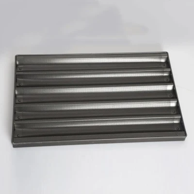 Comercial 40*60cm 5 hileras aluminio perforado PTFE antiadherente Baguette recubierta Bandeja para hornear pan francés con bandeja de 5 ranuras Baguette Cerca de Farme