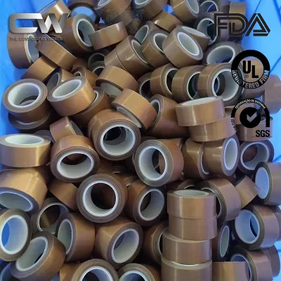China Fabricante - cinta adhesiva de fibra de vidrio recubierta de PTFE resistente al calor personalizada 25mm Anchura*10m longitud