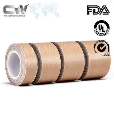 China Fabricante - cinta adhesiva de fibra de vidrio recubierta de PTFE resistente al calor personalizada 25mm Anchura*10m longitud