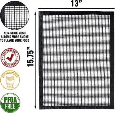 Calidad alimentaria PTFE Fibra de vidrio tejido Utensilios de cocina BBQ Grill Baking Mesh Estera