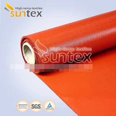 Venta directa de fábrica china de alta calidad de tela de fibra de vidrio recubierta de silicona ignífuga roja de 0,5 mm de grosor, de un lado o de ambos lados, en tamaños de 17 oz y 15 oz.