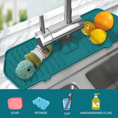 Fregadero Protección contra salpicaduras, silicona Mat, grifo de vaciado del grifo de notas, cuarto de baño de agua de grifo Catcher Mat