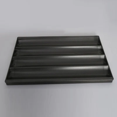 Comercial 40*60cm 5 hileras aluminio perforado PTFE antiadherente Baguette recubierta Bandeja para hornear pan francés con bandeja de 5 ranuras Baguette Cerca de Farme