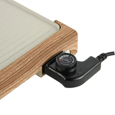 2023 Nuevo Diseño de Moda Mango de grano de madera de recubrimiento Non-Stick Grill eléctrico Barbacoa eléctrica mascar Pan bandeja para hornear.