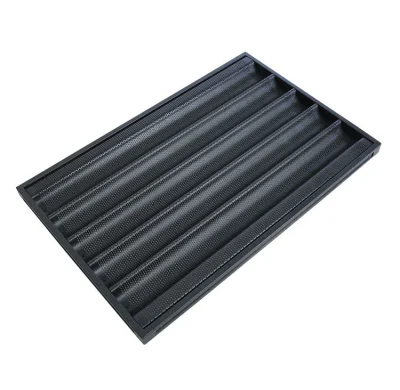 Comercial 40*60cm 5 hileras aluminio perforado PTFE antiadherente Baguette recubierta Bandeja para hornear pan francés con bandeja de 5 ranuras Baguette Cerca de Farme