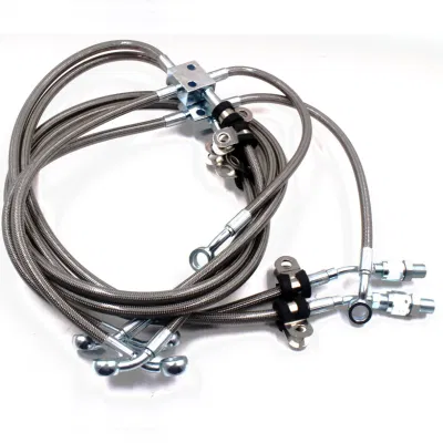 Todos los modelos Color Cover Coated Custom Length Performance Banjo hembra adaptador macho de 3way 4 vías D. O. T manguera de freno trenzado de acero inoxidable tubos traseros delanteros Kits