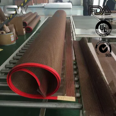 Fibra de vidrio recubierta de PTFE de alta calidad y alta temperatura de malla abierta Cinta transportadora