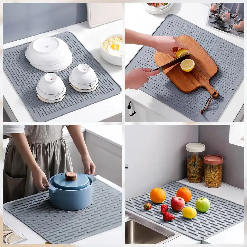 Silicone Dish Drying Mat Draining Mat Heat Resistant Sink Mat for Kitchen Counter