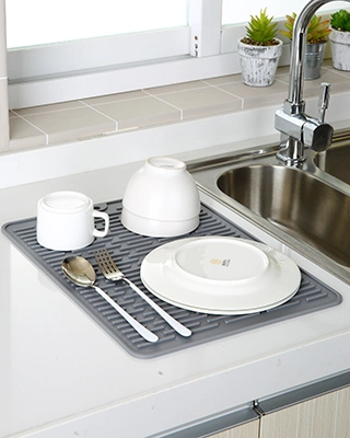 Kitchen Rubber Silicon Draining Mat Pad Rectangle Sharp Hot Pot Holders Heat Resistance Trivet Silicone Drying Mat