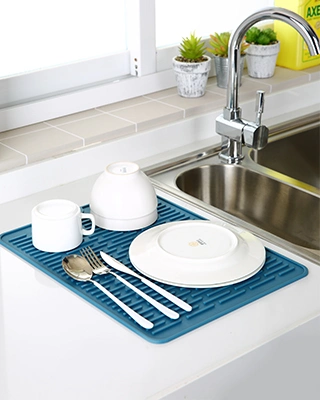 Kitchen Rubber Silicon Draining Mat Pad Rectangle Sharp Hot Pot Holders Heat Resistance Trivet Silicone Drying Mat