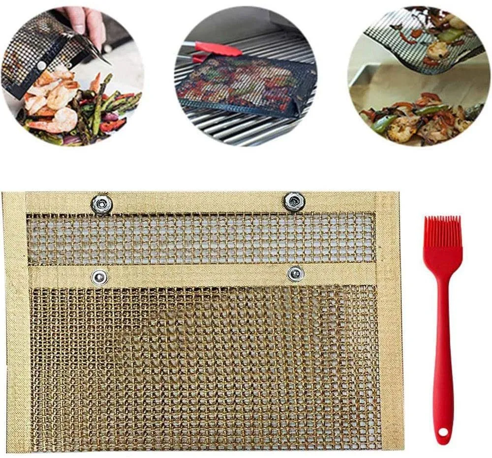 Non-Stick Mesh Grilling Bag Heat-Resistant Reusable BBQ Oven Grill Mesh Clean Grilling Baking Bag Bl15645