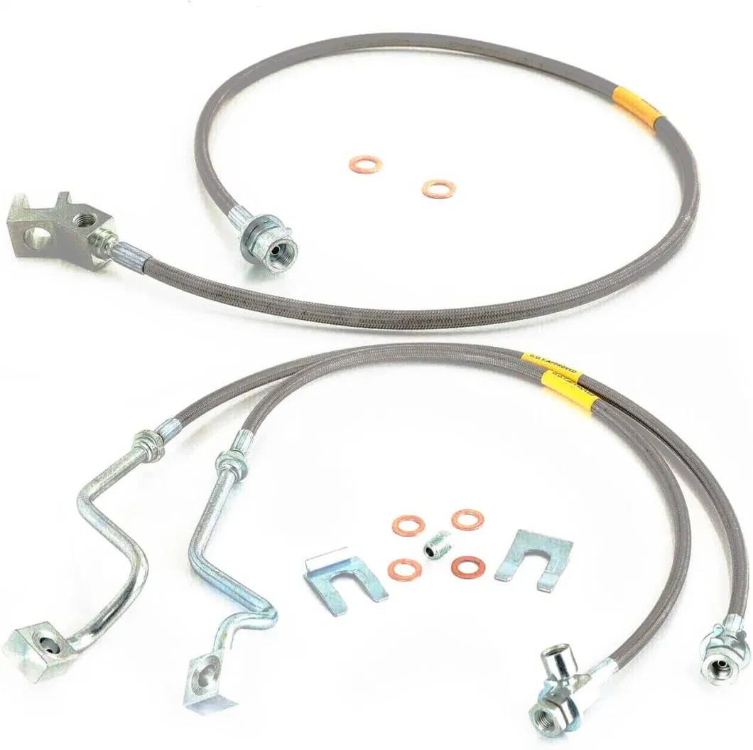 Front and Rear Extended Stainless Steel Brake Lines Compatible with Ford F-250 Super Duty 1999-2004 with Ford F-350 Super Duty 1999-2004 4-8&quot; Lift Hose Kits