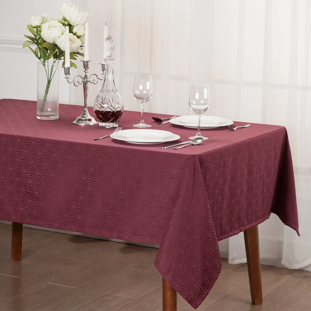 Wholesale Rectangle Waterproof Red Jacquard Table Linen Banquet