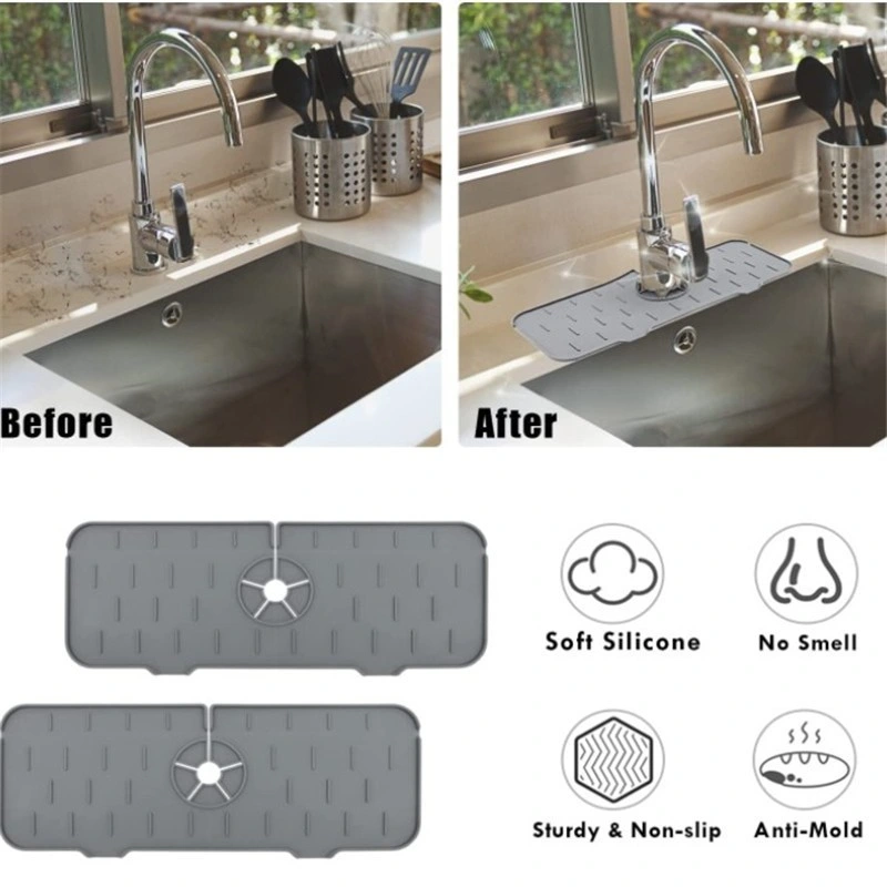 Kitchen Gadgets Silicone Faucet Mat Sink Splash Catcher Mat Splash Guard Mat