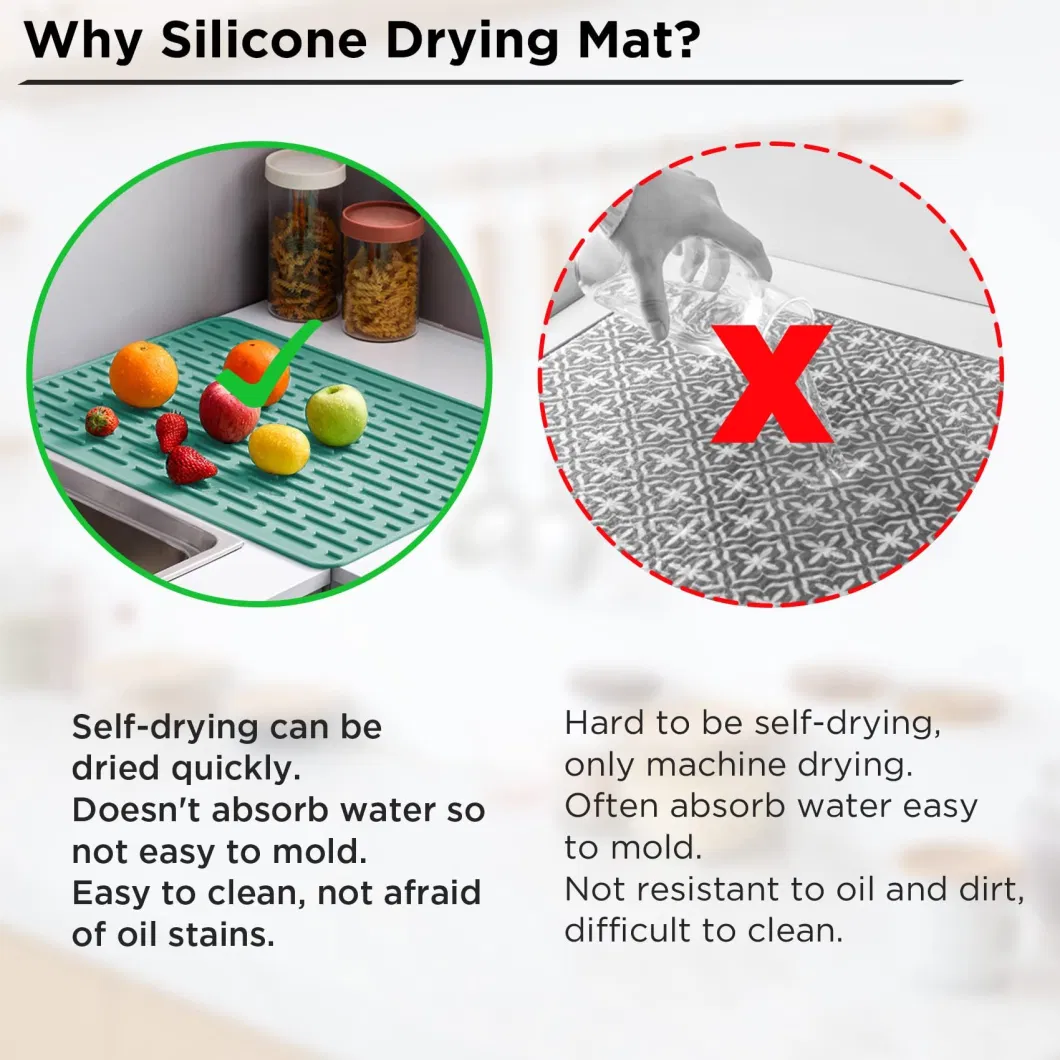 Silicone Dish Drying Mat Draining Mat Heat Resistant Sink Mat for Kitchen Counter