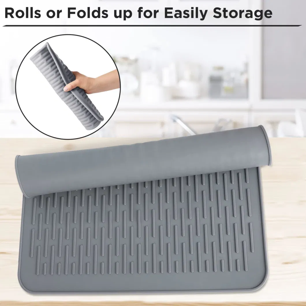 Silicone Dish Drying Mat Draining Mat Heat Resistant Sink Mat for Kitchen Counter