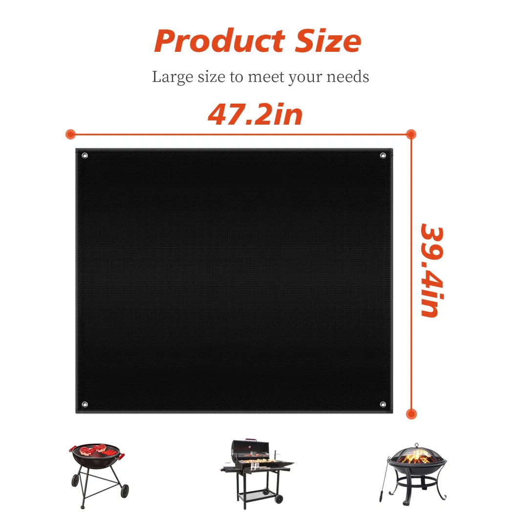 Square Outdoor Lawn Deck Patio Protector Fireproof Grill Silicone Coated Patio Camping BBQ Floor Mat
