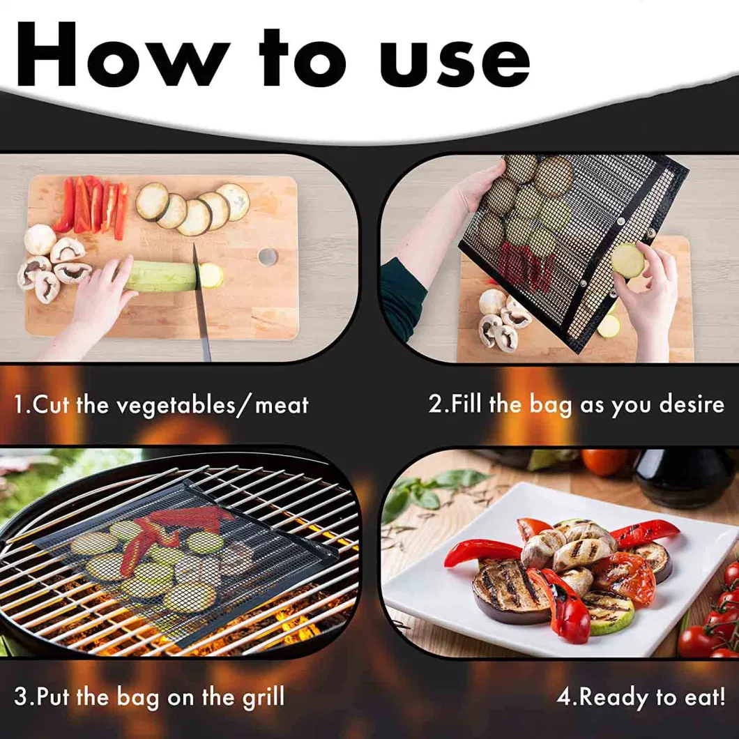 Food Safe Heat-Resistant Non-Stick BBQ Mesh Grill Bag with Rivet
