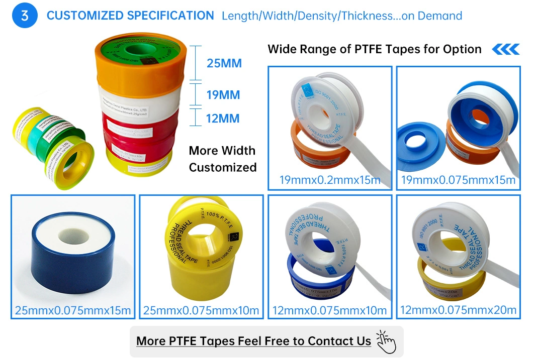 Heat Resistant 12mm/19mm/25mm Width PTFE Gas Line Pipe Thread Sealing Tapes