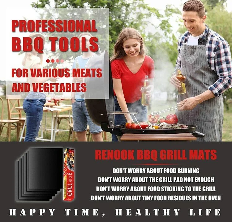 Reusble PTFE BBQ Grill Mat Black Non-Stick BBQ Cooking Mat Heat Resistant Oven Liner