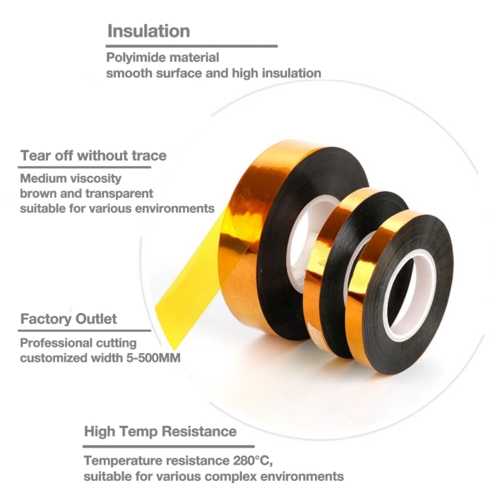 Double Sided Gold Finger 0.1mm Polyimide Film Tape ESD Kapton Tape for Spray Paint Polyimide Heat Resistant Tape