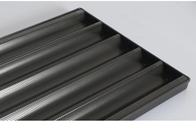 Commercial 40*60cm Perforated Aluminum 5 Rors PTFE Nonstick Coated Baguette Pan French Bread Baking Tray with 5 Slots Close-Ended