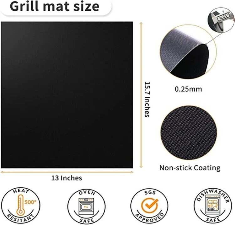Reusble PTFE BBQ Grill Mat Black Non-Stick BBQ Cooking Mat Heat Resistant Oven Liner