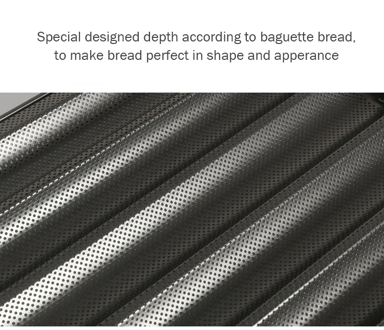 Commercial 40*60cm Perforated Aluminum 5 Rors PTFE Nonstick Coated Baguette Pan French Bread Baking Tray with 5 Slots Close-Ended