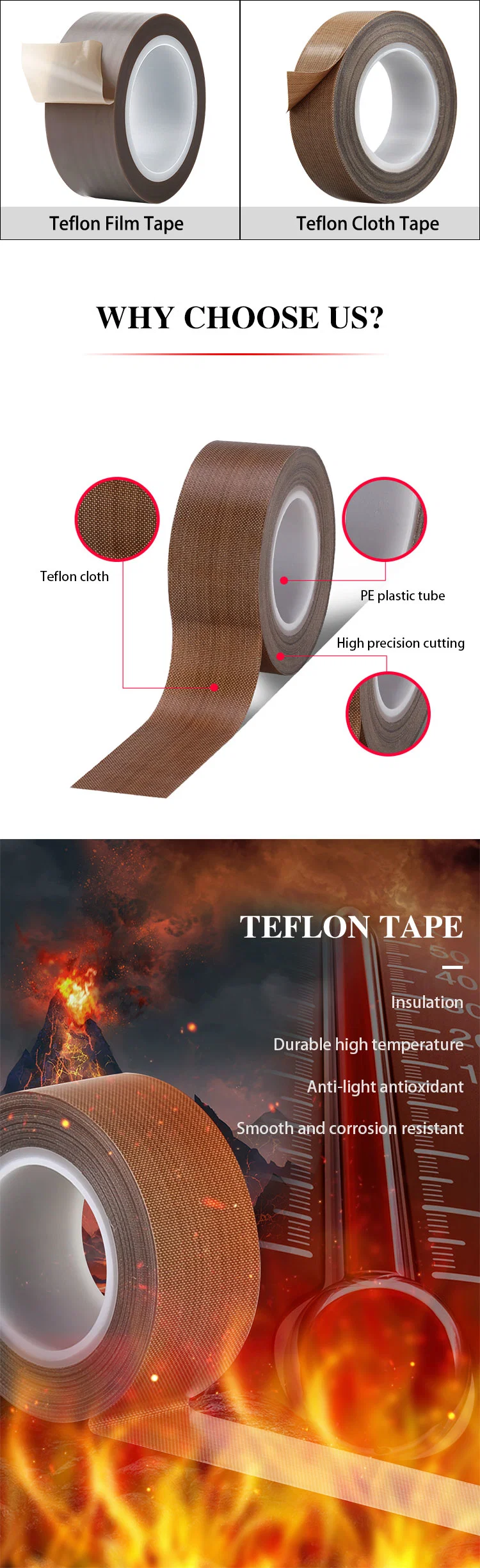 Fire Insulation High Temperature Fabrics PTFE Glass Fabric Adhesive Tape