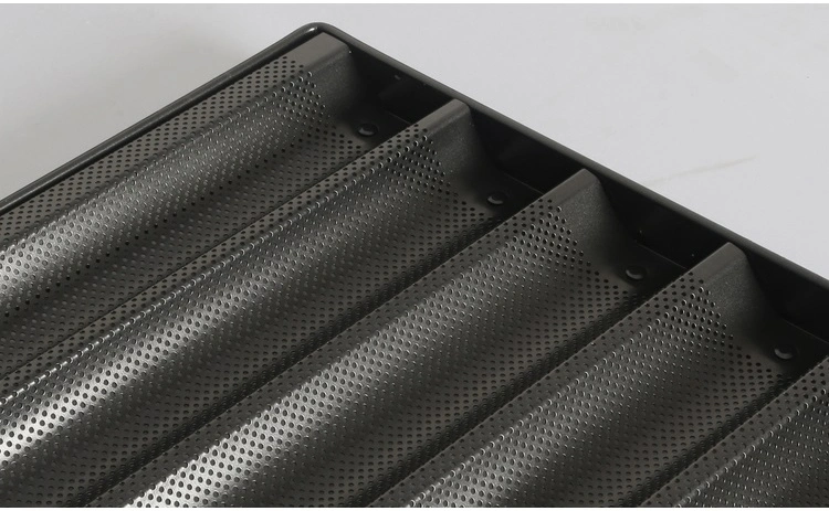 Commercial 40*60cm Perforated Aluminum 5 Rors PTFE Nonstick Coated Baguette Pan French Bread Baking Tray with 5 Slots Close-Ended