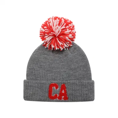 Winter Warm Knittted Acrylic Lady Terry Embroidery Logo Beanie with Thread POM