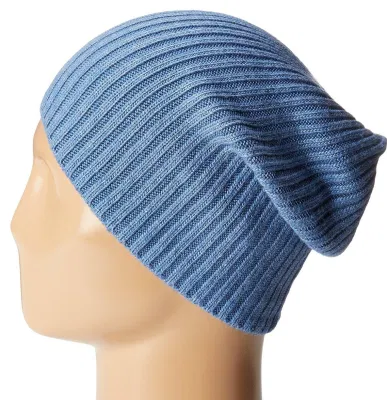 Good Quality Warm Blue Blank Slouchy Ribbed Knitted Unisex Adjustable Winter Comfortable Hat Beanie