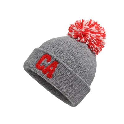 Winter Warm Knittted Acrylic Lady Terry Embroidery Logo Beanie with Thread POM