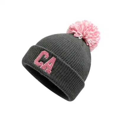 Winter Warm Knittted Acrylic Lady Terry Embroidery Logo Beanie with Thread POM