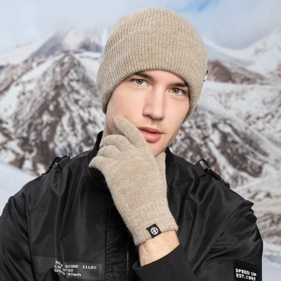 Winter Soft Wool Blend Warm Knit Hat Touch Screen Gloves Sets