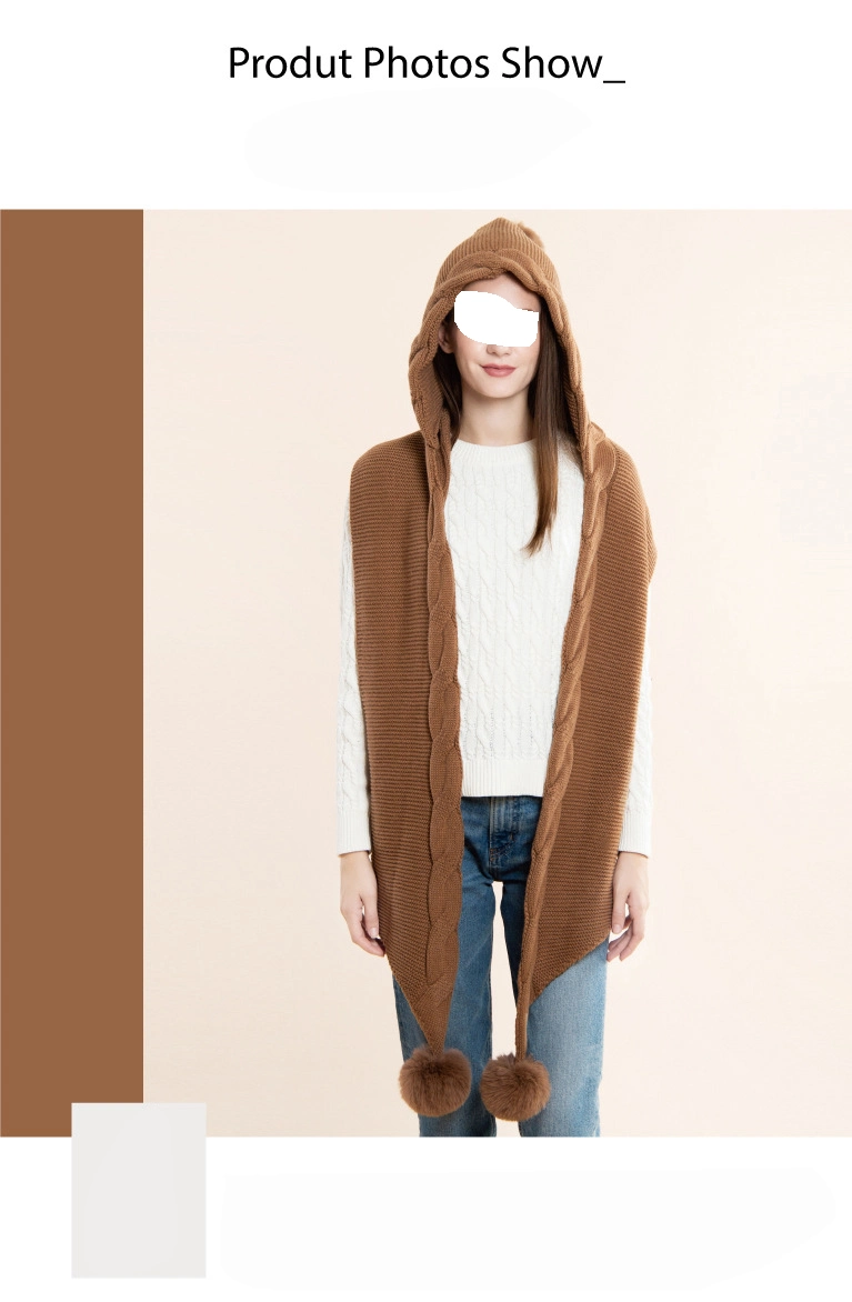 2022 Women Fashion Nice Basic Wrap Scarves Girls Winter Soft Warm Shawl Wool Hooded Scarf for Lady Hangzhou Factory with Hat