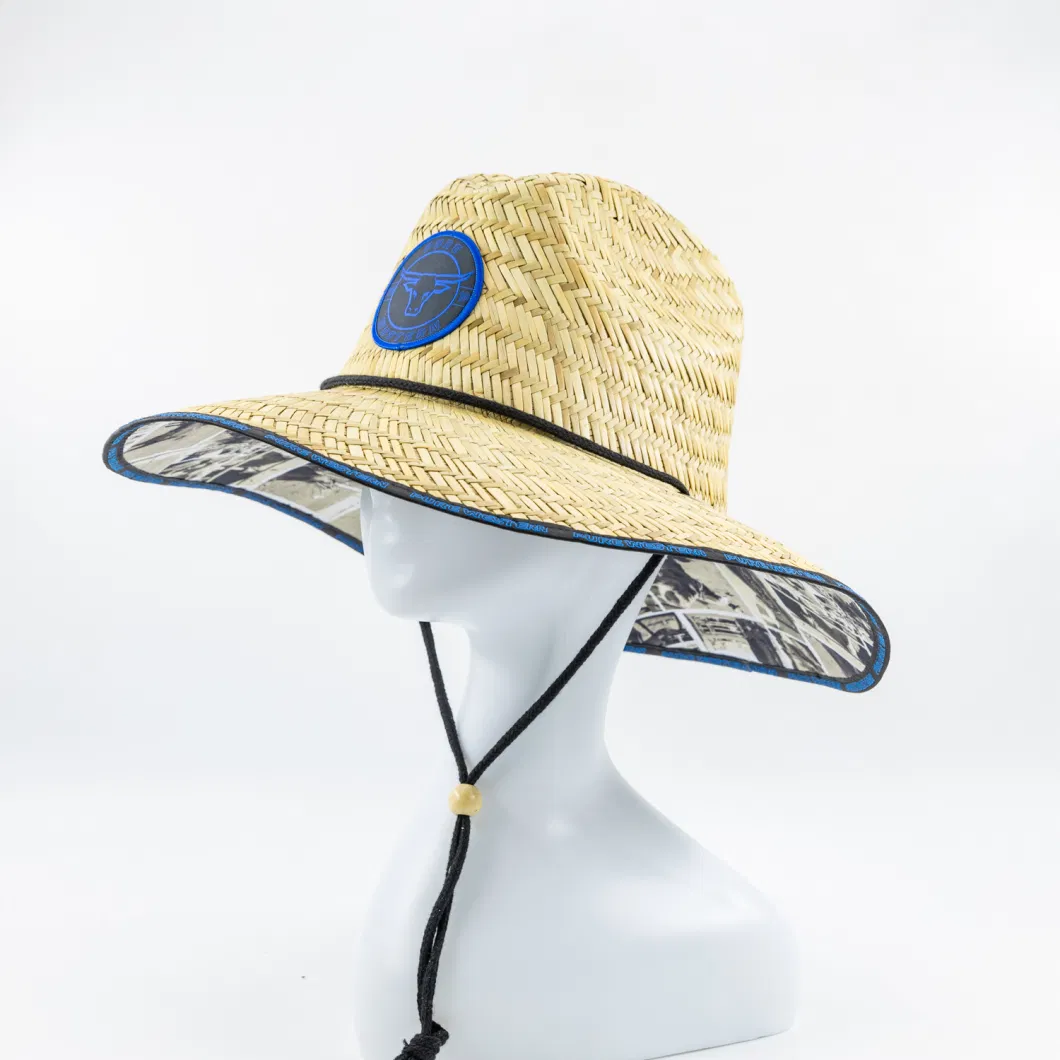 Rush Straw Hat Bottom with Cotton Print Fabric Brim