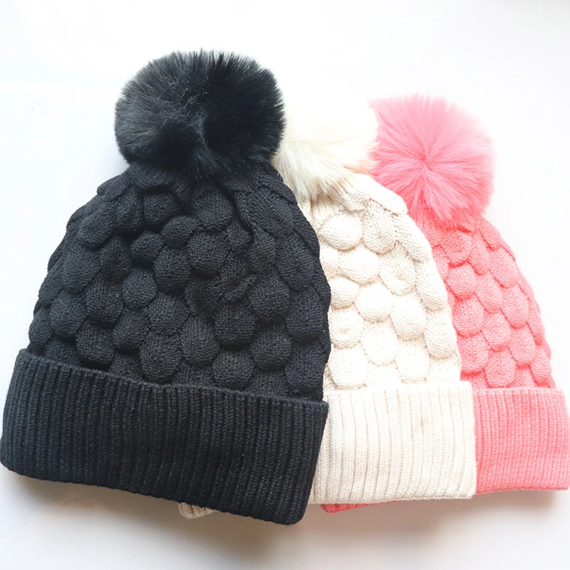 Knitted Acrylic Winter Warm Knit Hats Beanies for Children Colorful Adult Cheap Hat