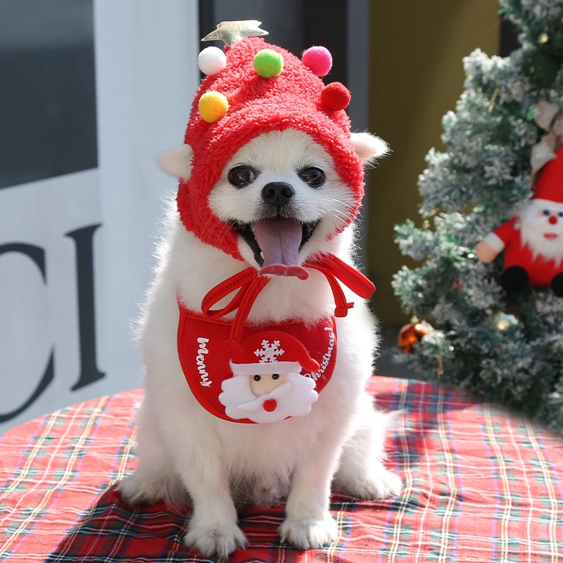 Dog Collar Cat Pet Accessories Christmas Hat Saliva Towel Bib Autumn Winter Dress up Apparel Dog Hat Cat Scarves