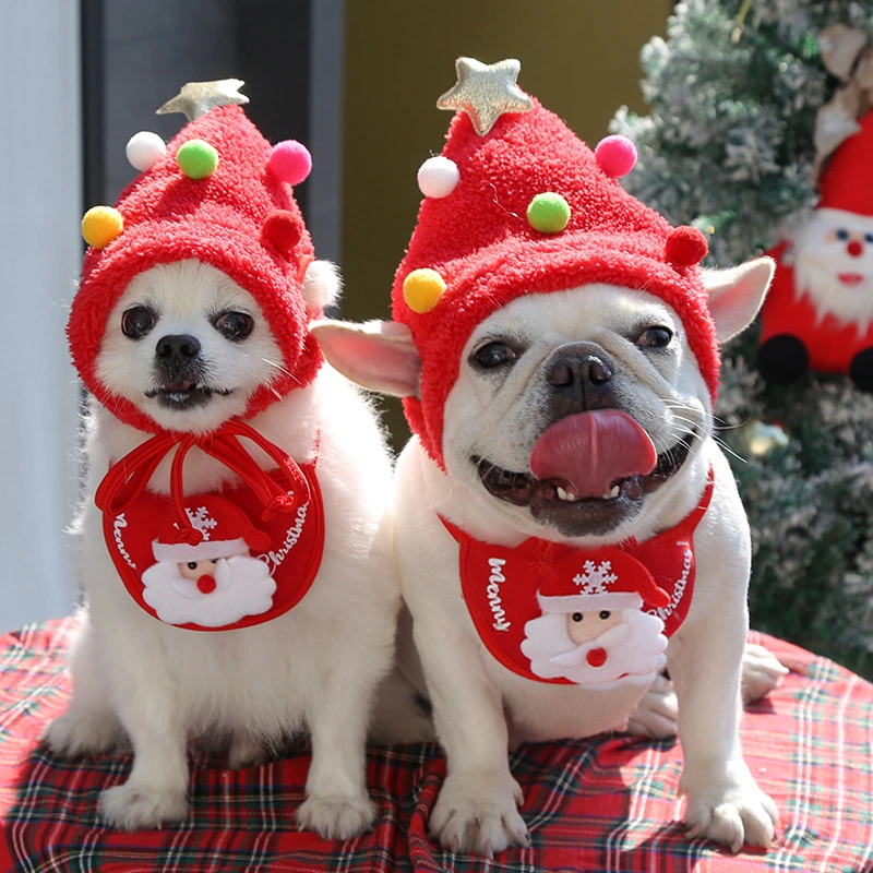 Dog Collar Cat Pet Accessories Christmas Hat Saliva Towel Bib Autumn Winter Dress up Apparel Dog Hat Cat Scarves