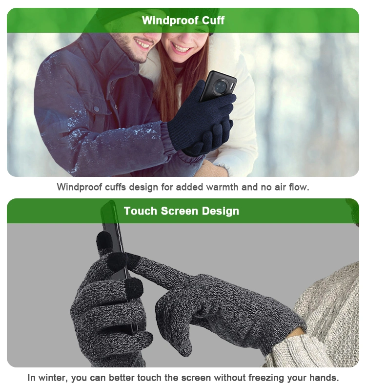 Stretch Knit Cotton Acrylic Thermal Winter Fashion Gloves for Women Touch Screen