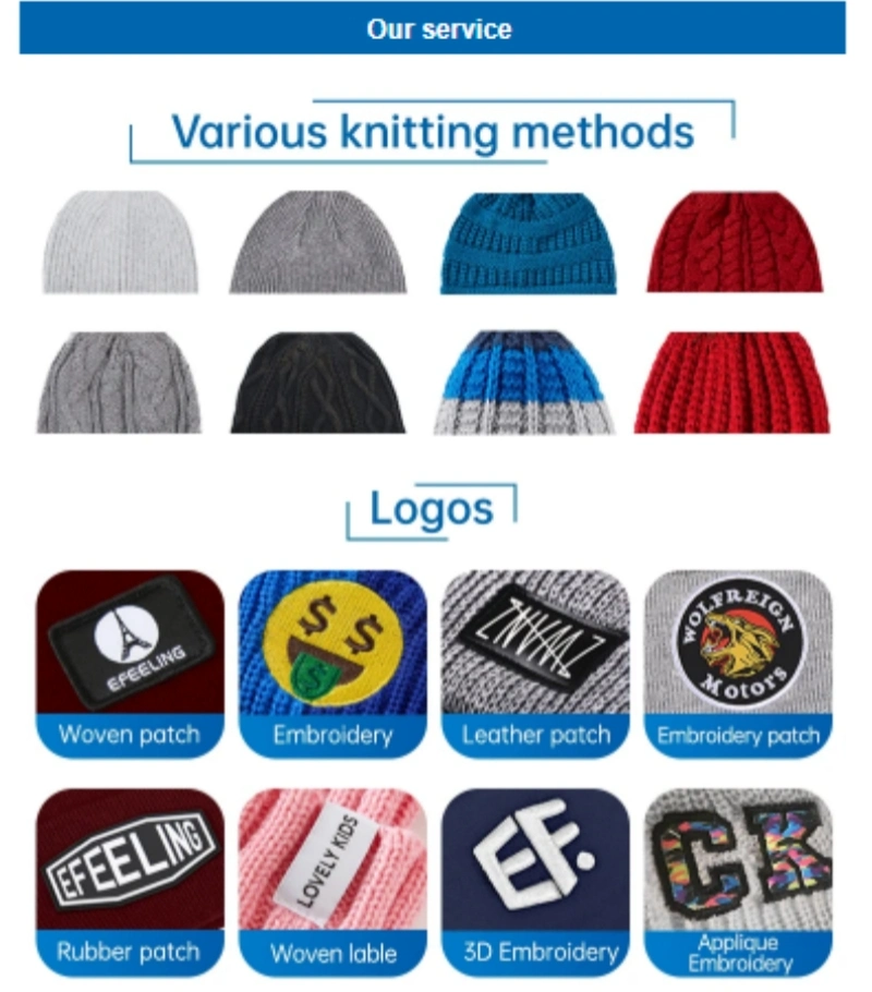 Customized PU Leather Patches Knit Beanie Winter Warm Skull Bonnet Ski Slouchy Sports Toque Fisherman Hat Gorras Thermal Thick Polar Wool Fleece Snow Skull Cap