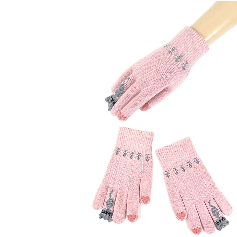 Custom Knitted Gloves for Winter Acrylic Thick Jacquard Women Gloves