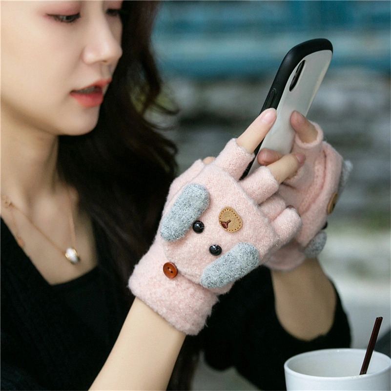 Cartoon Christmas Deer Autumn and Winter Thickening Wrapped Fingers Girls Students Cute Velvet Warm Cotton Gloves