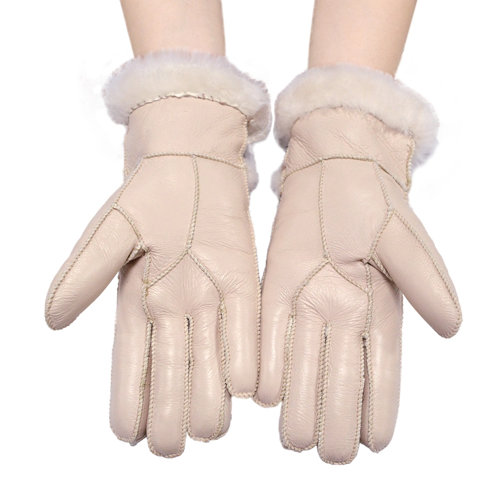 Genuine Winter Lamb Fur Lined Sheepskin Wool Lining Leather Gloves