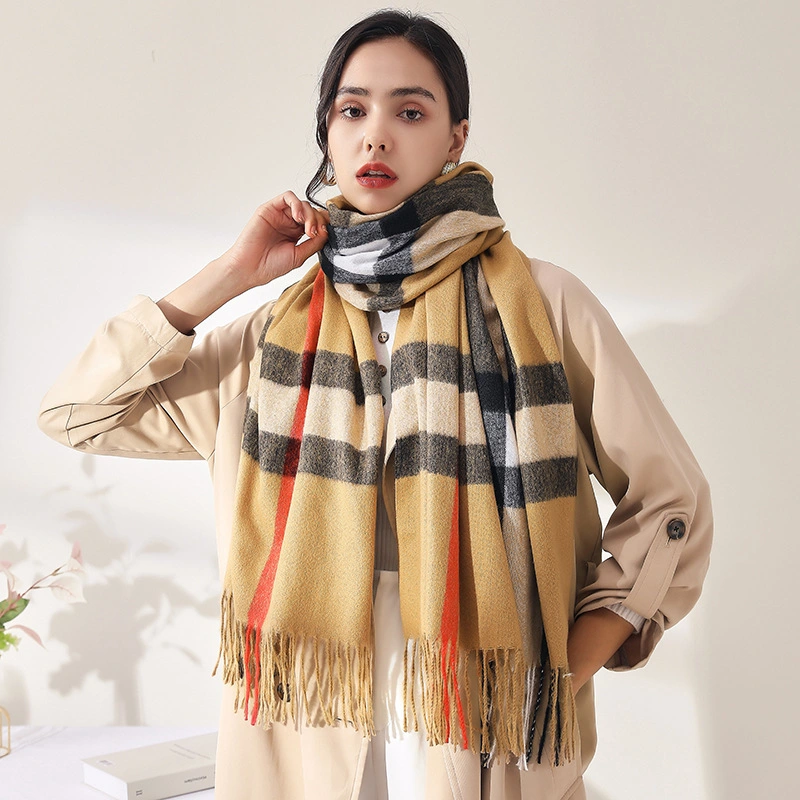 Autumn and Winter Cashmere Striped Fashion Vintage Warm Medium Long Lady Scarf