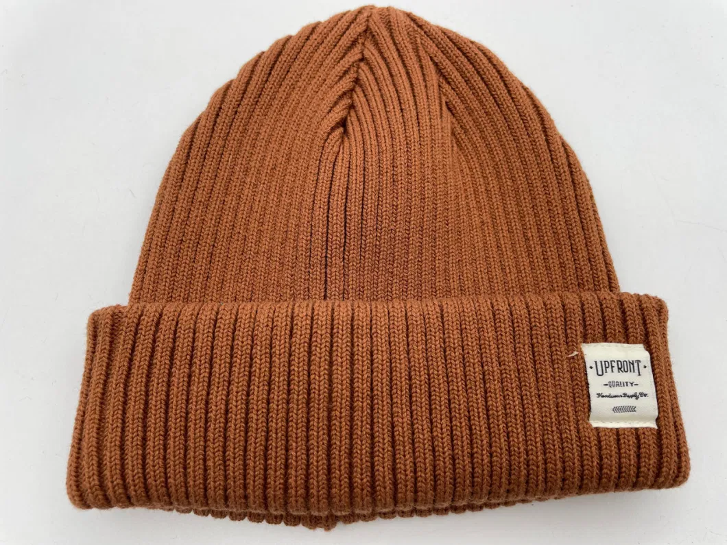 Plain Color Cotton Unisex Winter Knitted Beanie Hats